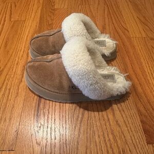 UGG Tan and White Shearling Slippers